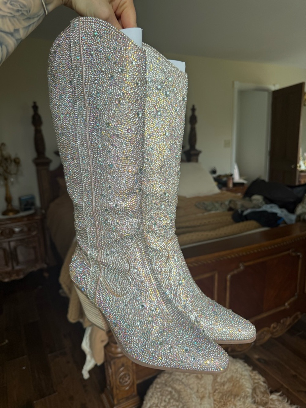 Matisse clear Rhinestone Knee-High Boots - size 7.5 women